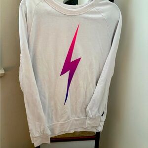 Aviator Nation White Sweatshirt with Pink and Purple Accents